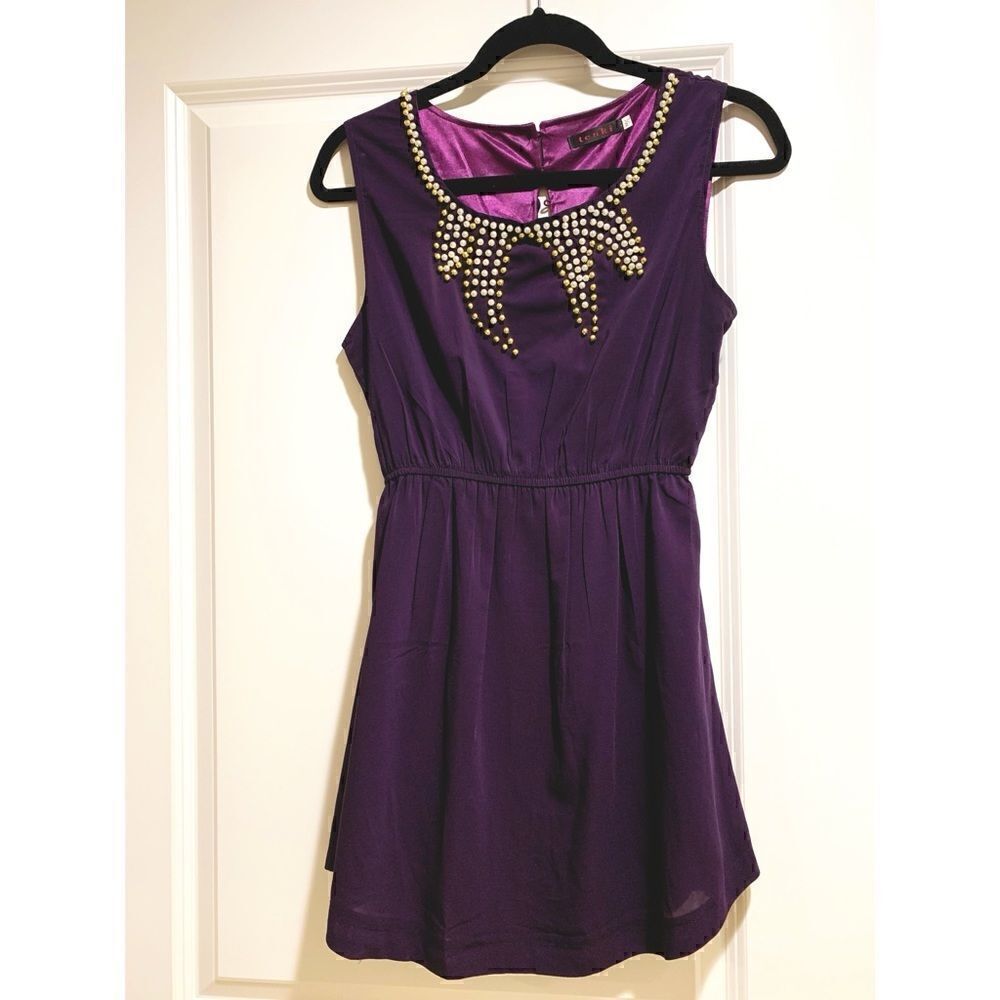 Tenki | Studded Gathered Waist Dress | Purple